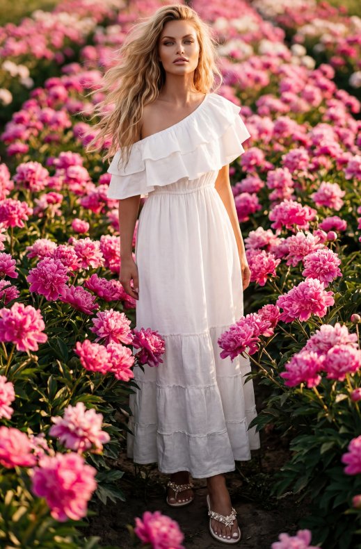 Blond Hour - Aria Linen Offshoulder Maxi dress - Cloud Dancer