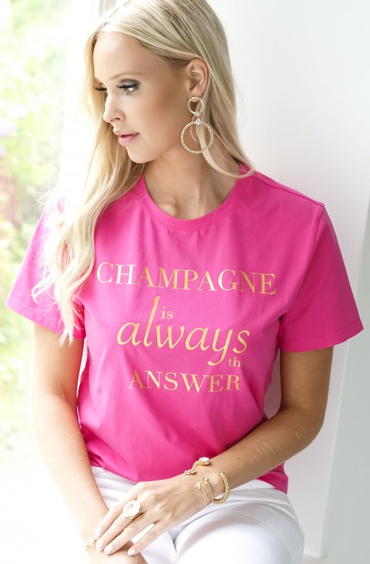 Blond Hour - Champagne is Always the Answer Tshirt - Cerise Gold