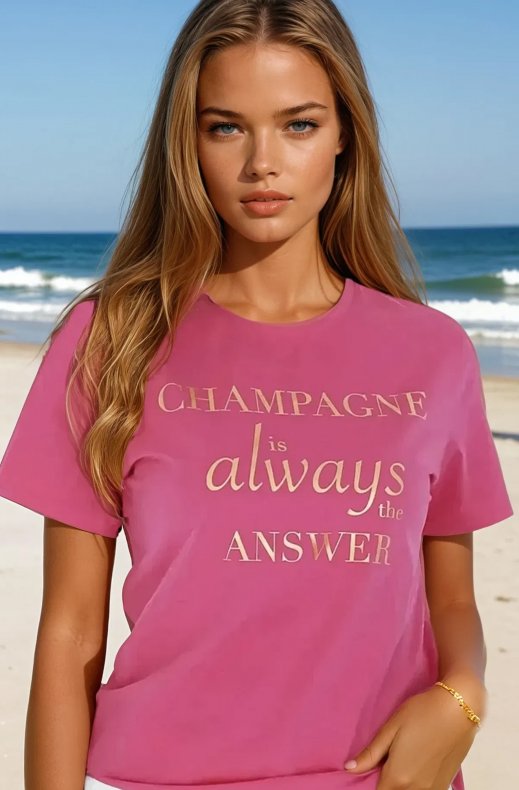 Blond Hour - Champagne is Always the Answer Tshirt - Cerise Gold