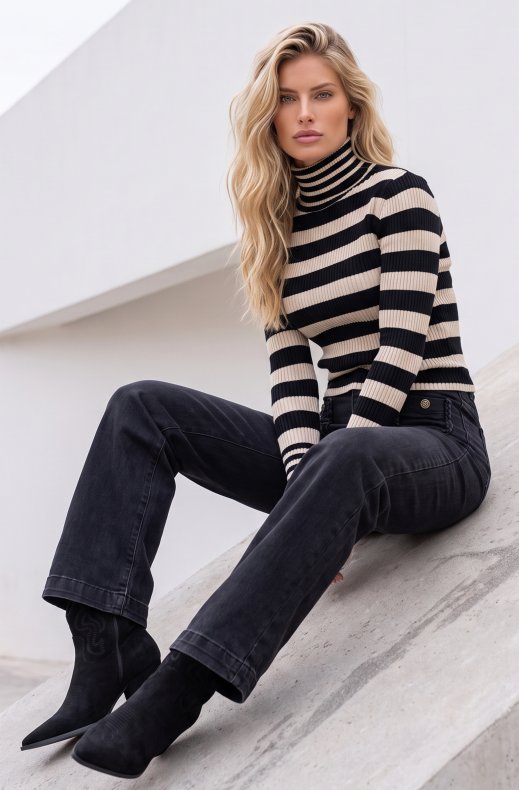 Blond Hour - Etna Striped Polo - Beige/Black