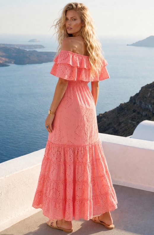 Blond Hour - Formentera Maxi Dress Broderie Angalise - Coral