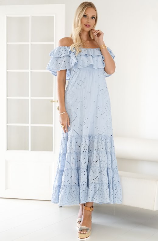 Blond Hour - Formentera Maxi Dress Broderie Anglaies - Light Blue
