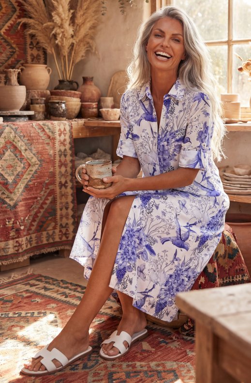 Blond Hour - Mira Shirt Dress - Blue Flower