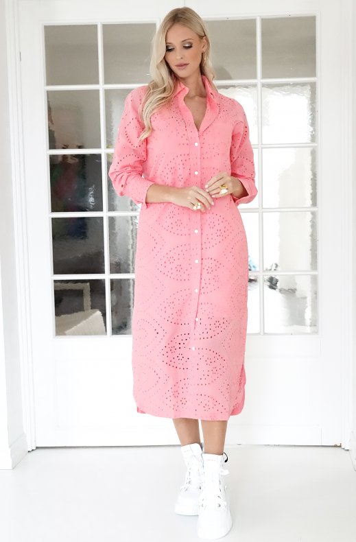 Blond Hour - Palma Shirt Dress Anglaise - Coral