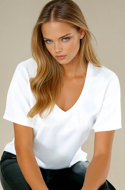 Blond Hour - Perfect Shiny V-neck Top - White