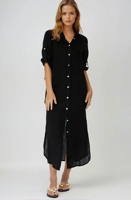 Blond Hour - Time Linen Shirt Dress Black