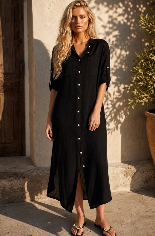 Blond Hour - Time Linen Shirt Dress Black