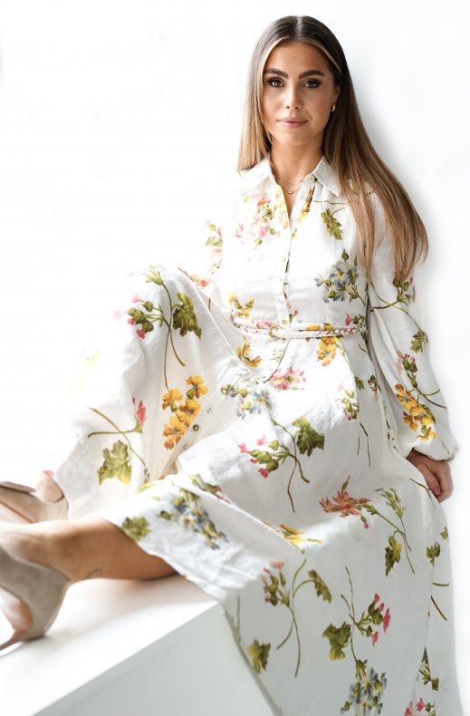 By Timo - Linen Collared Midi Dress Botanical