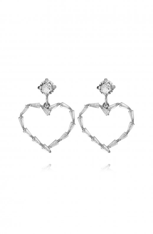 Caroline Svedbom - Baguette Heart Earring Rhodium Crystal