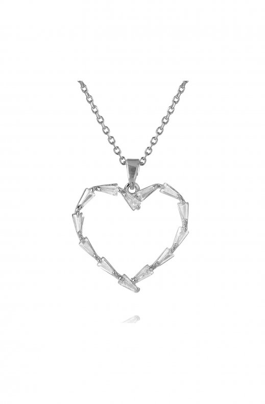 Caroline Svedbom - Baguette Heart Necklace Rhodium Crystal