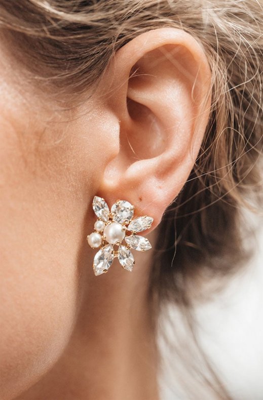 Caroline Svedbom Bridal - Floral Earring - Gold Pearl Crystal