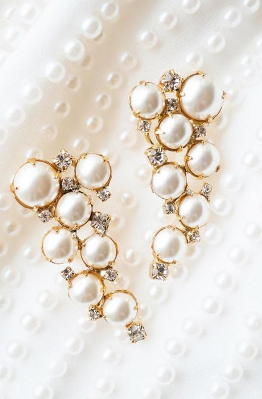 Caroline Svedbom Bridal - Little Miss Pearl Earring - Gold Crystal