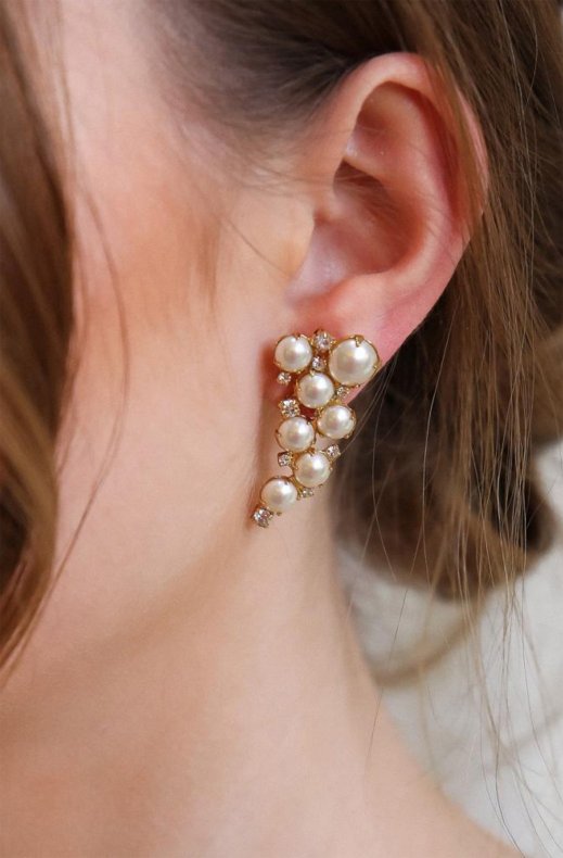 Caroline Svedbom Bridal - Little Miss Pearl Earring - Gold Crystal