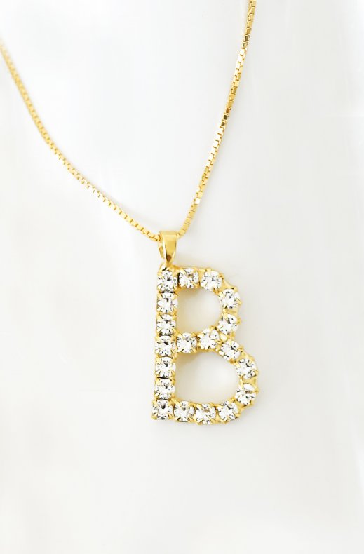 Caroline Svedbom - Letter Necklace B - Gold Crystal