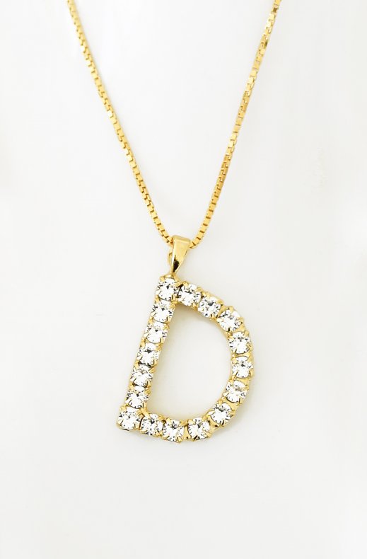 Caroline Svedbom - Letter Necklace D - Gold Crystal