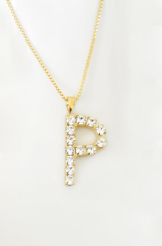 Caroline Svedbom - Letter Necklace P - Gold Crystal