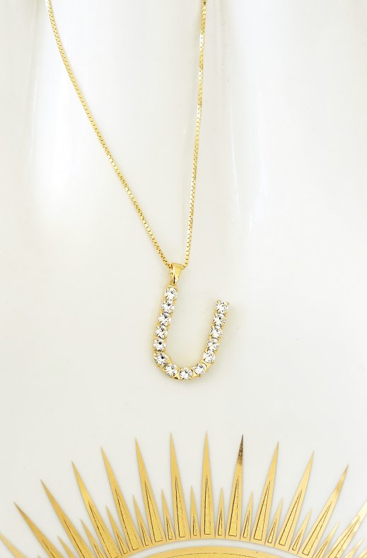 Caroline Svedbom - Letter Necklace U - Gold Crystal