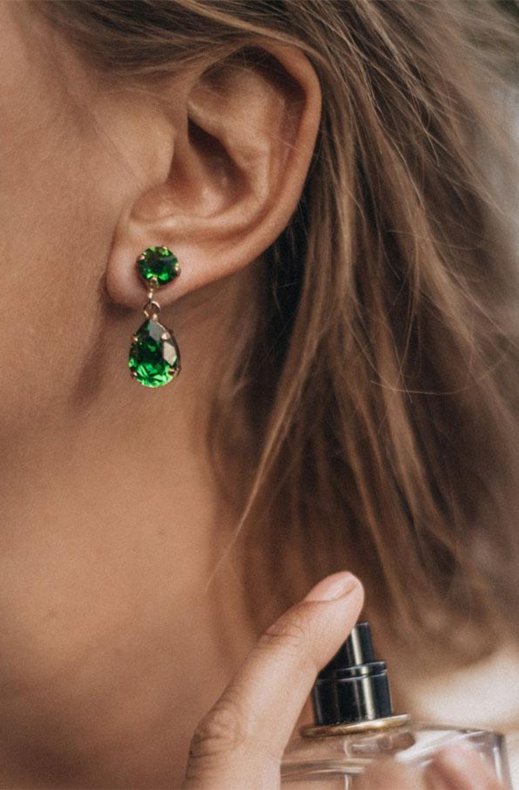 Caroline Svedbom - Mini Drop Earring Gold Dark Moss Green