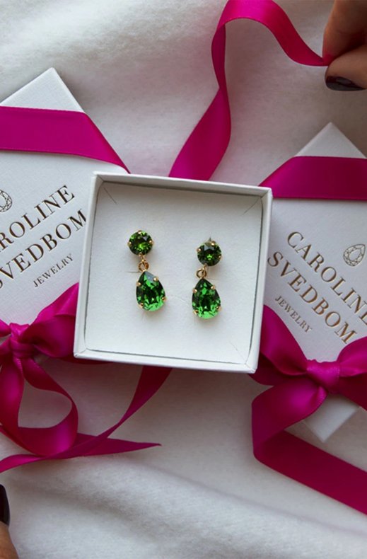 Caroline Svedbom - Mini Drop Earring Gold Dark Moss Green