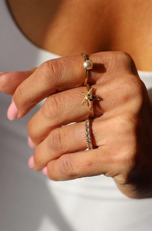 Caroline Svedbom - Mini Sea Star Ring - Rhodium Crystal