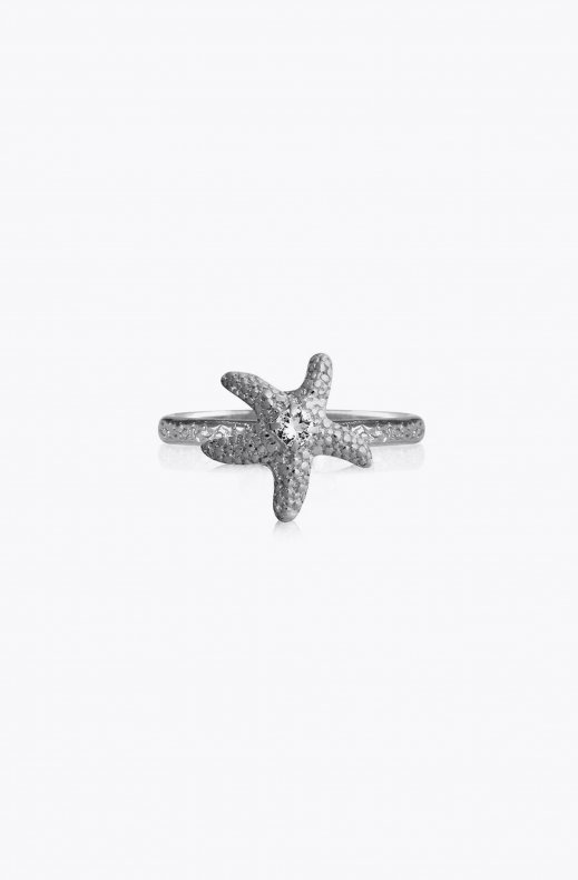Caroline Svedbom - Mini Sea Star Ring - Rhodium Crystal