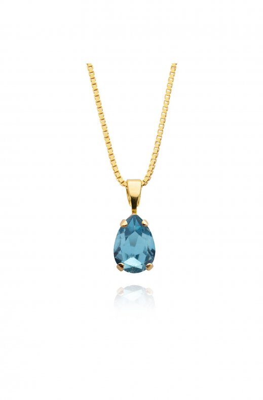 Caroline Svedbom - Petite Drop Necklace - Gold Aquamarine