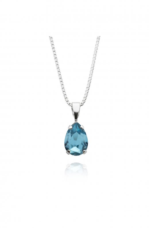 Caroline Svedbom - Petite Drop Necklace - Rhodium Aquamarine