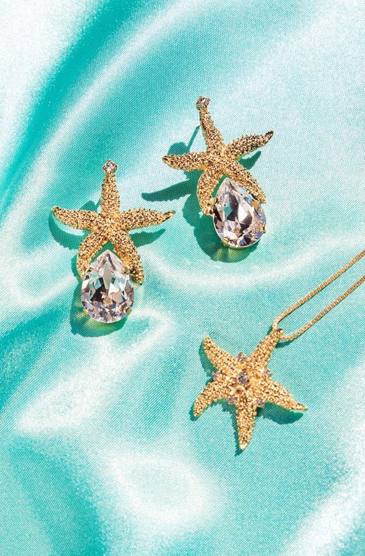 Caroline Svedbom - Sea Star Drop Earrings Gold Crystal