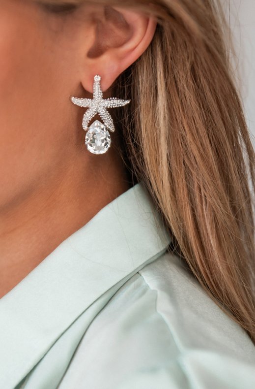 Caroline Svedbom - Sea Star Drop Earrings Rhodium Crystal