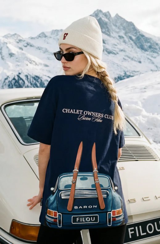 Baron Filou - Oversized Backprint T-Shirt Car with Skis - Oxford Blue