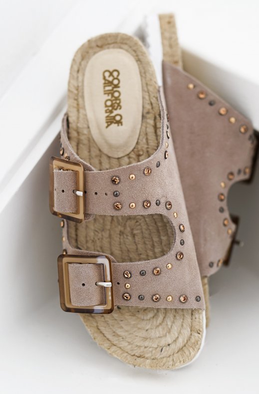 Colors of California - Suede sandal with studs BIO03 - Taupe