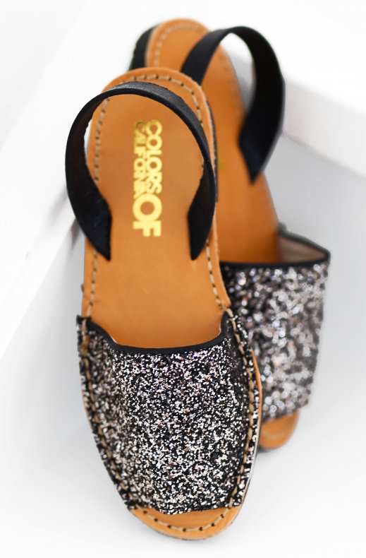 Colors of California - Glitter Menorca Sandals - Black