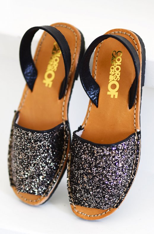 Colors of California - Glitter Menorca Sandals - Black