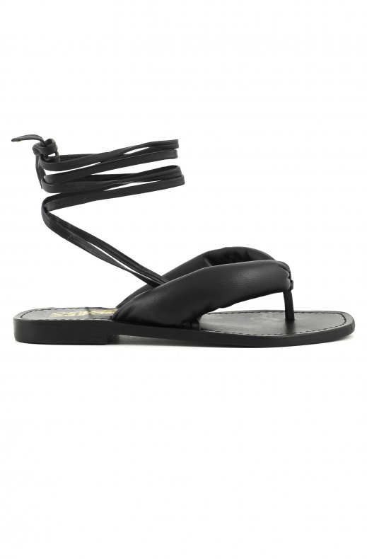 Colors of California - Greek11 Leather Sandal Thong and Laces Black