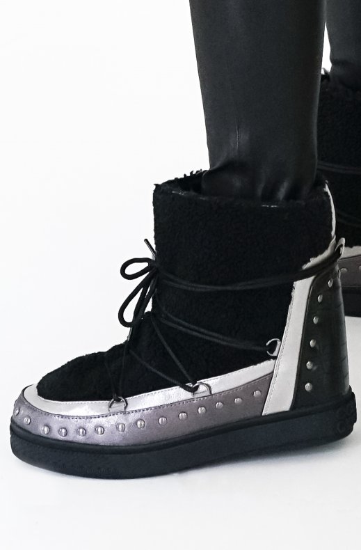 Colors of California - Snow boot in Curly Faux Fur - Black