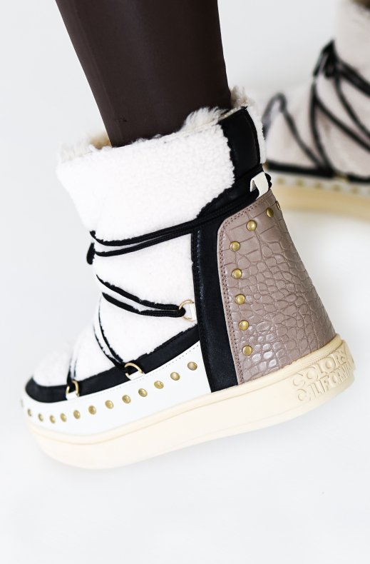 Colors of California - Snow boot in Curly Faux Fur - White