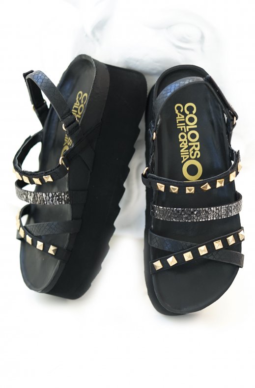 Colors of California - Platform Multi Strap Sandal - Black