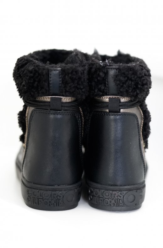 Colors of California - Snow Boot in Teddy Faux Fur Black YSNOW024
