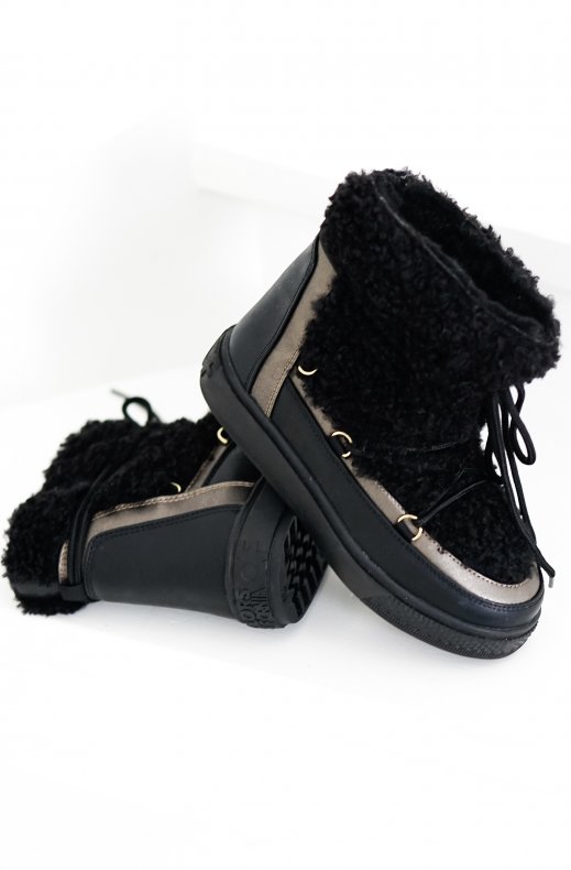 Colors of California - Snow Boot in Teddy Faux Fur Black YSNOW024