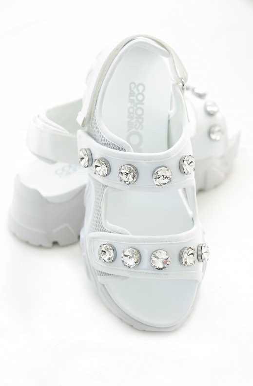 Colors of California - Sandals with Straps and Stones - White