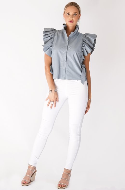 Custommade - Starla Leather Top Dusty Blue
