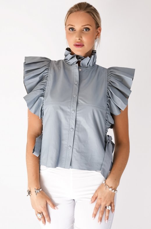Custommade - Starla Leather Top Dusty Blue