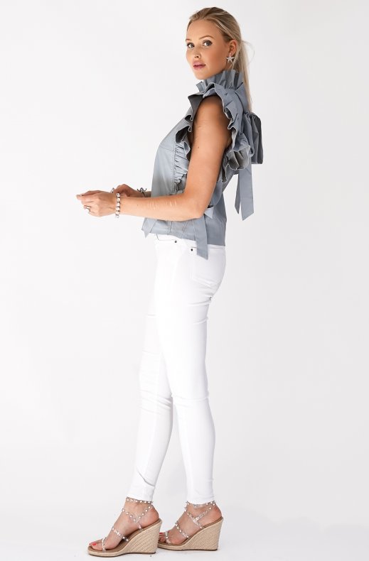 Custommade - Starla Leather Top Dusty Blue