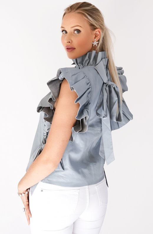 Custommade - Starla Leather Top Dusty Blue