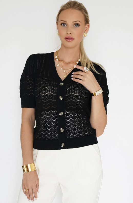Freequent - Nell Cardigan Pointelle Black
