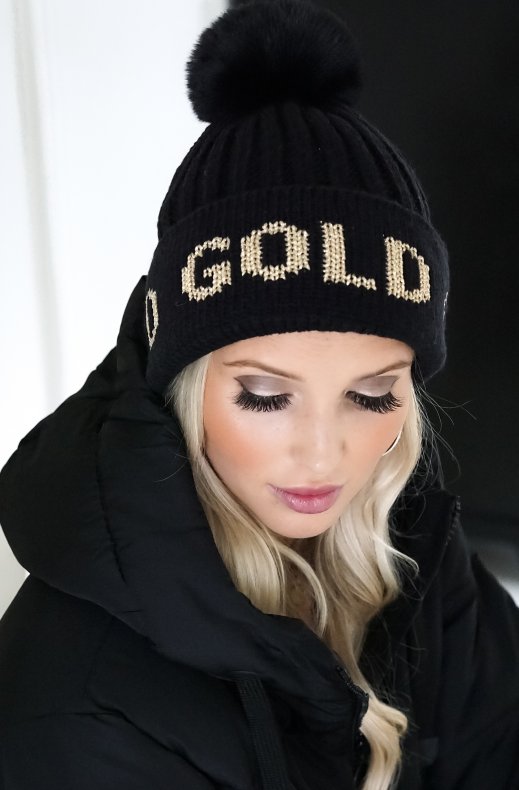 Goldbergh - Hodd Beanie Faux Fur - Black Gold