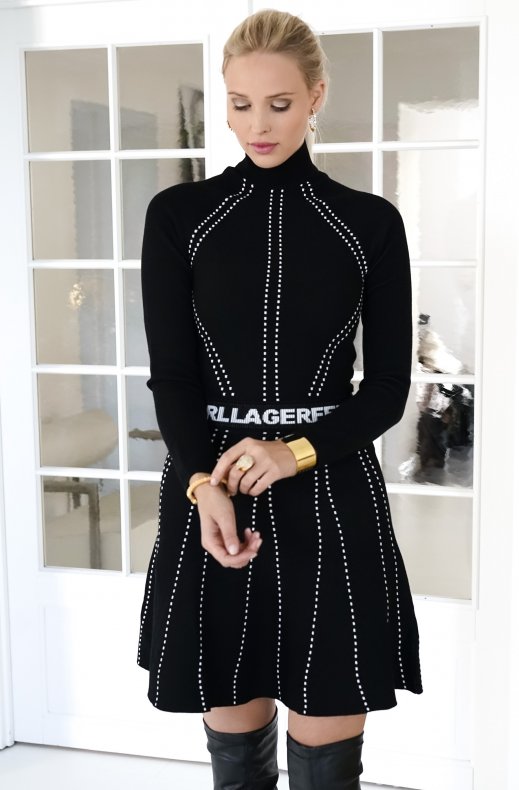 Karl Lagerfeld - Contrast Stitch Knit Dress - Black