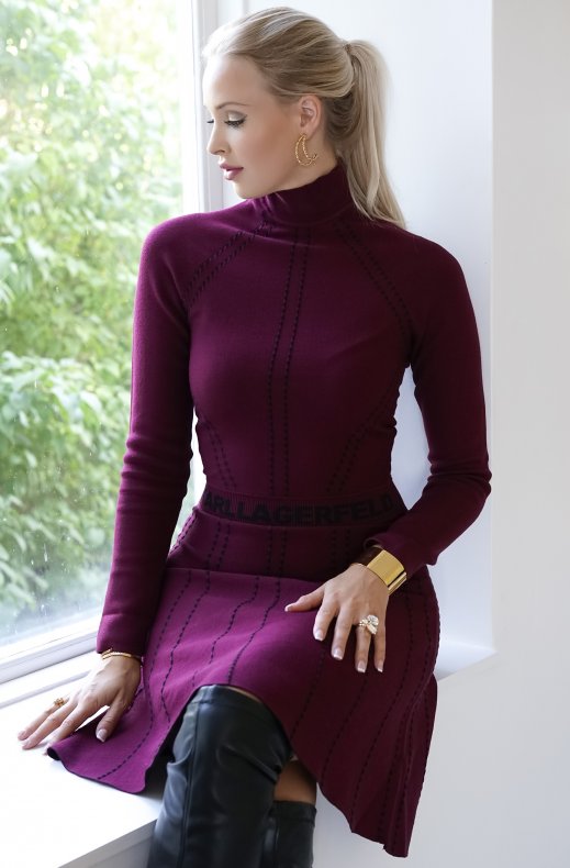 Karl Lagerfeld - Contrast Stitch Knit Dress - Bordeaux
