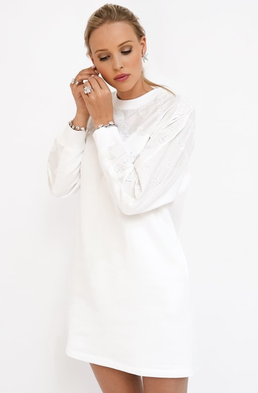 Karl Lagerfeld - Karl Sweatshirt Dress Logo Sleeves White