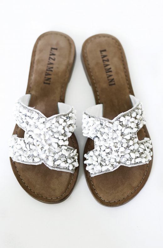 Lazamani - Stones Strass Sandal 75755 White